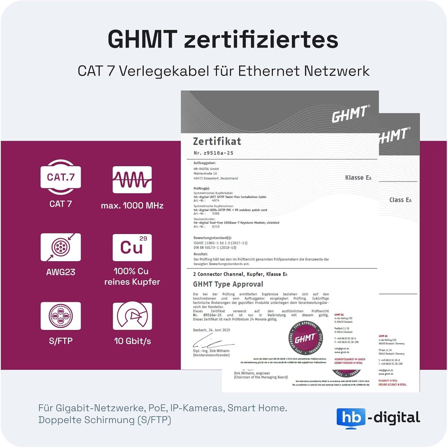 hb-digital 100m CAT 7 Erdverlegekabel Doppelmantel S/FTP PVC + LLDPE AWG23 Außenbereich-2