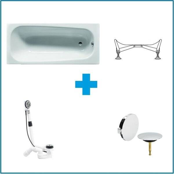 ZANDER concept100 Badewannen Set 170x75cm weiss inkl.Füße u. Ablaufgarnitur chr.