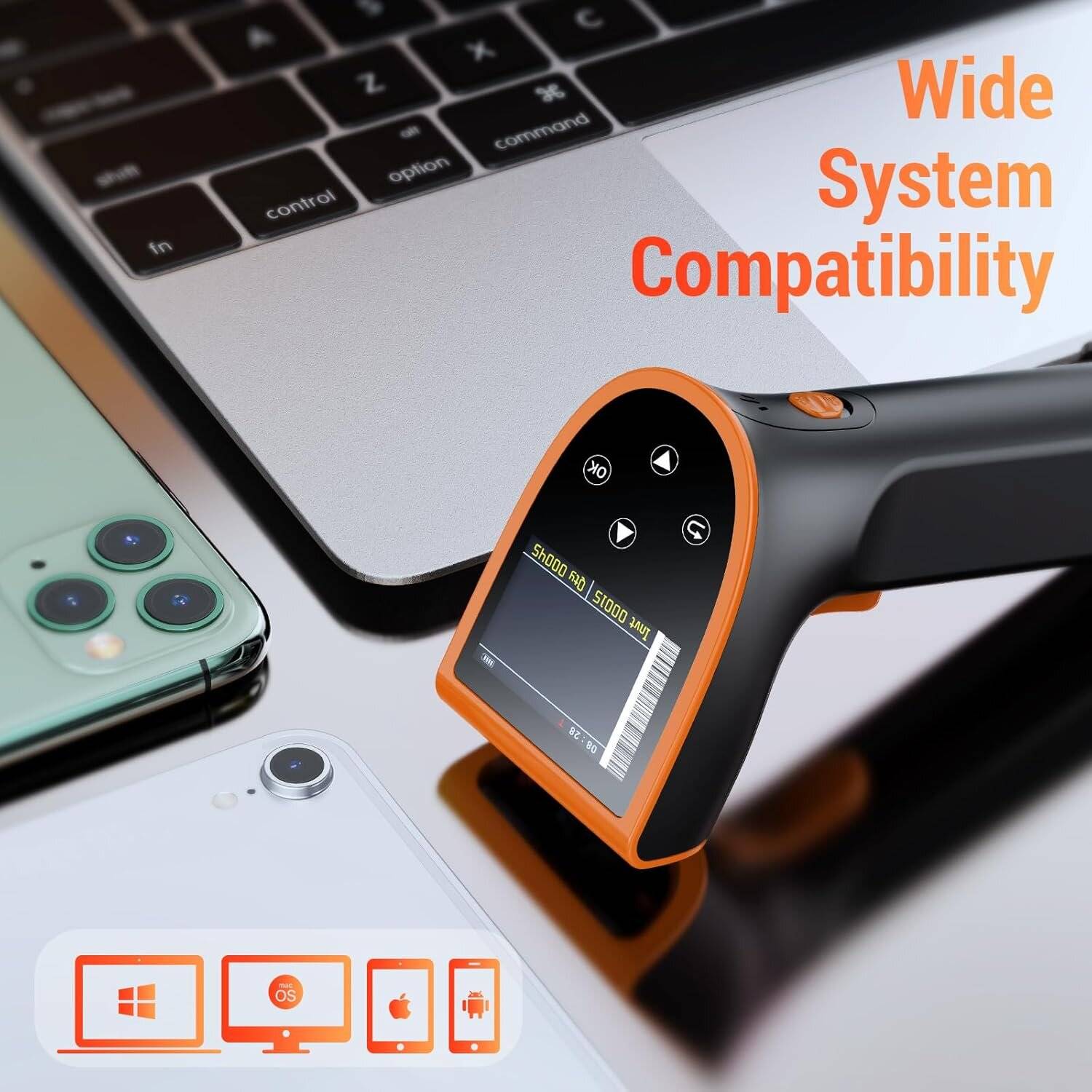 Tera HW0015 Scanner 1D/2D, Bluetooth 2.4GHz USB Wireless, inkl. Ladestation – Akku – Orange-4