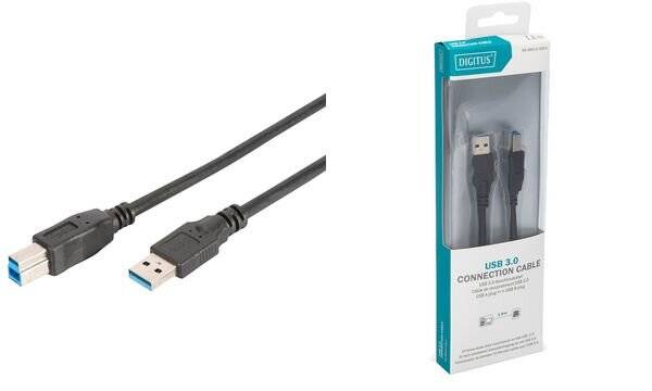 Digitus USB-Kabel USB 3.2 Gen1 USB-A Stecker, USB-B Stecker 1.80 m Schwarz Rund, dreifach geschirmt DB-300115-018-S-2
