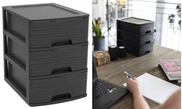 EDA Schubladenbox STONE, DIN A5, 3 Schübe, PP, schwarz-1