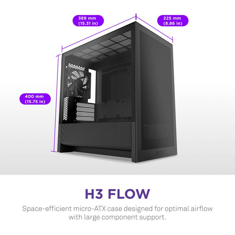 NZXT - H3 Flow 2025 schwarz| PC-Gehäuse - Midi/Minitower - ATX-1