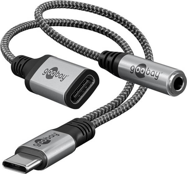 Goobay 74524 USB-C™ Audio-Adapter auf 3,5 mm Klinke & USB-C™, 60 W Power Delivery, Textilkabel, Metallstecker