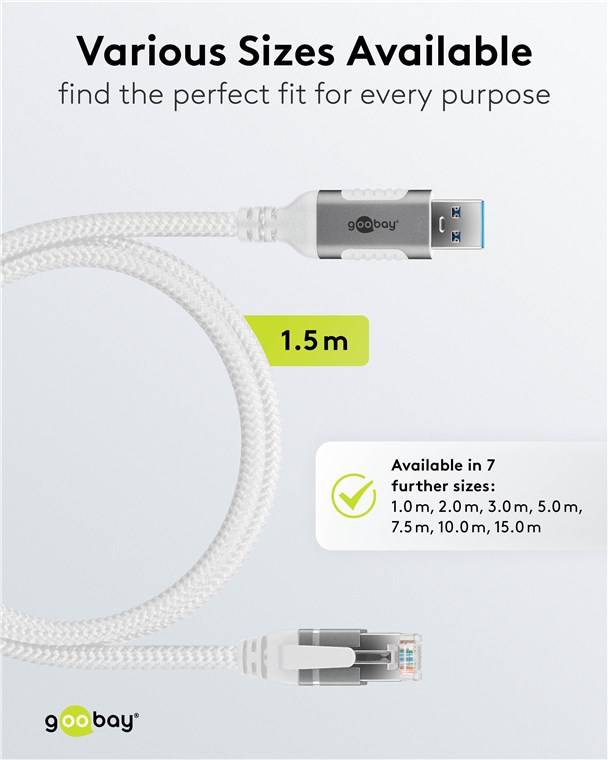 Goobay 74158 RJ45 Ethernet auf USB 3.0 Typ A Kabel / FTP Internetkabel 1 Gbits / CAT 6 Netzwerkkabel / Textil 1,5m/ws-3