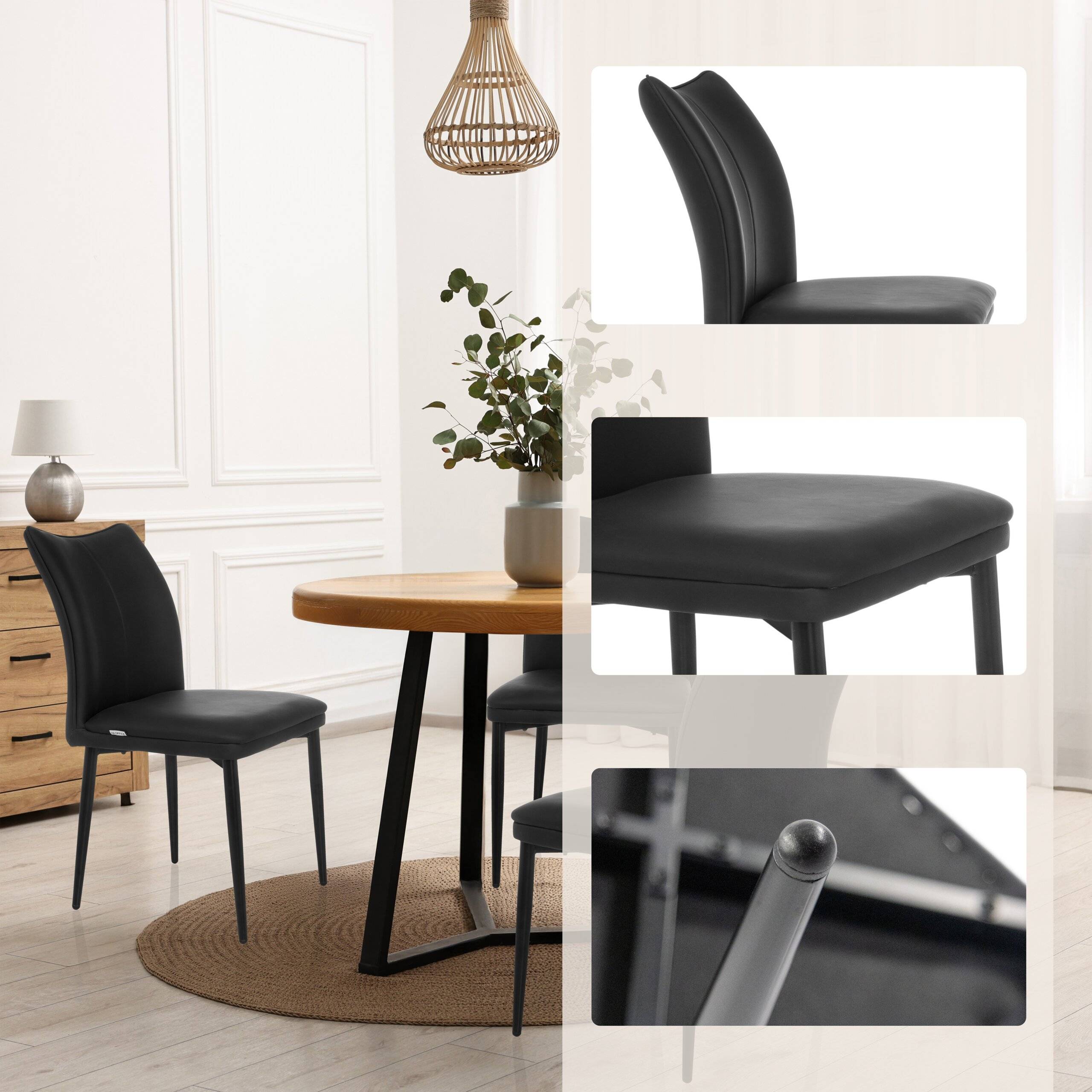 Dining Stuhl Besucherstuhl VISETO Kunstleder schwarz hjh LIVING-2