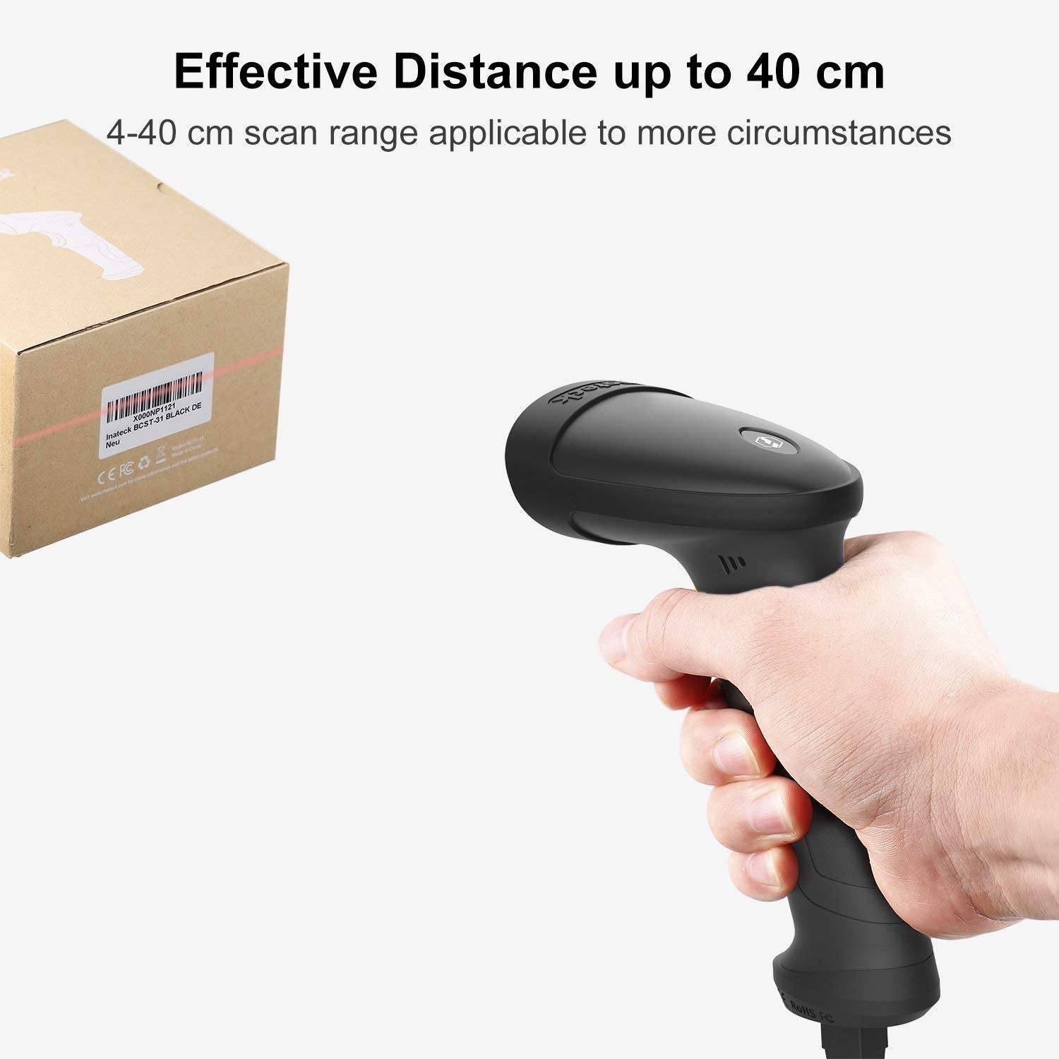 Inateck BCST-33 Barcode-Scanner Handgerät Linear-Imager 200 Scans/Sek. decodiert USB-3