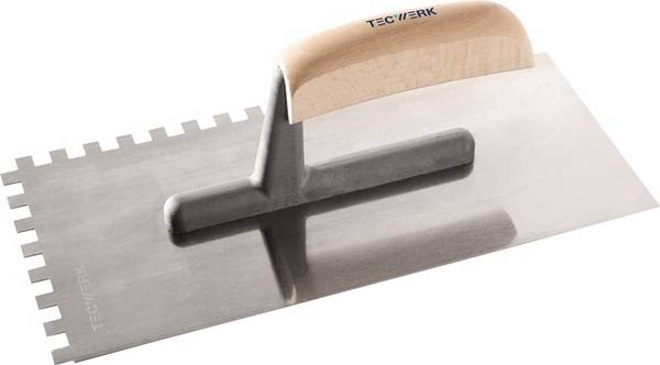 Glättekelle L.280mm B.130mm Zahn 8x8 gehärtet,m.H-Heft STA S.0,7mm TECWERK
