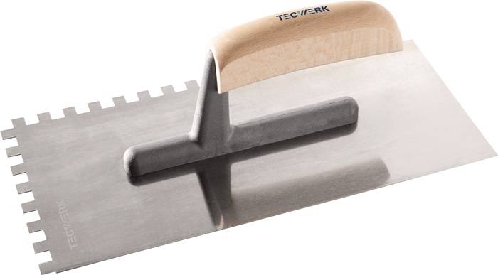 Glättekelle L.280mm B.130mm Zahn 8x8 gehärtet,m.H-Heft STA S.0,7mm TECWERK-0