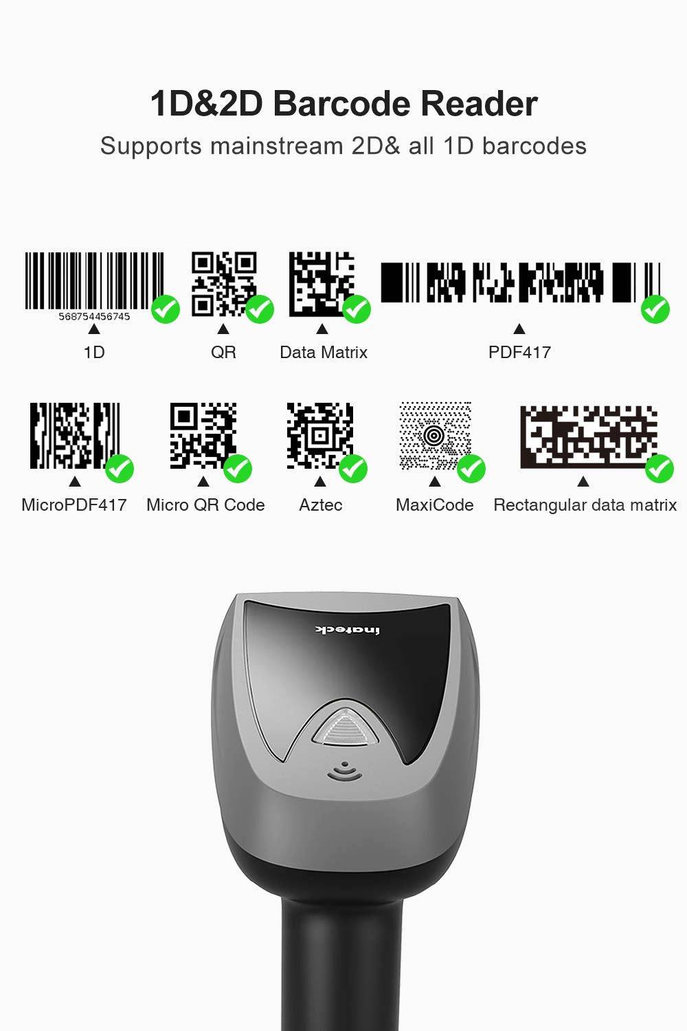 Inateck BCST-52 Barcode-Scanner tragbar 2D-Imager 200 Scans/Sek. decodiert Bluetooth USB RF2,4 GHz-2