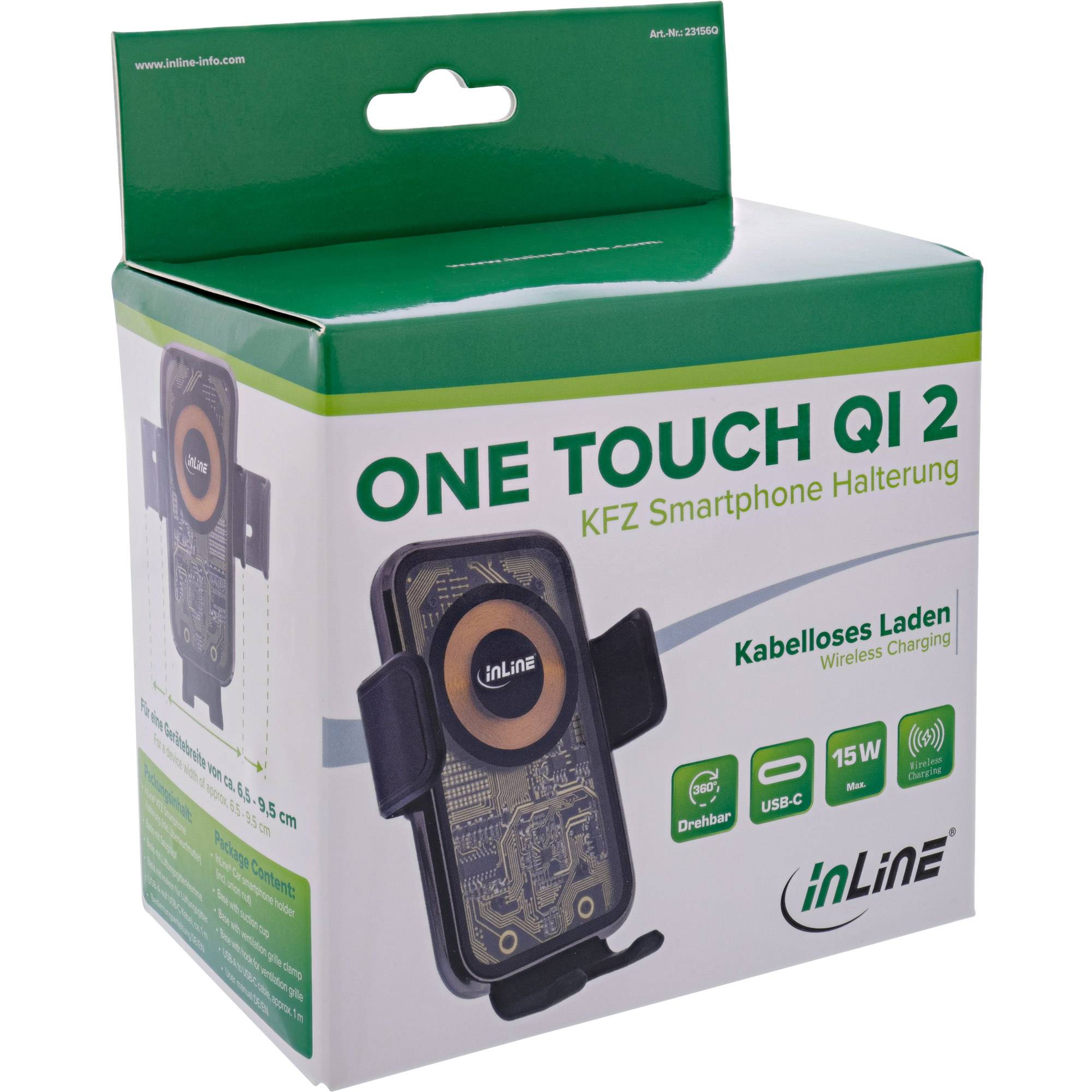 InLine® KFZ Smartphone Halterung, ONE TOUCH QI 2, universal, Wireless Charger-4