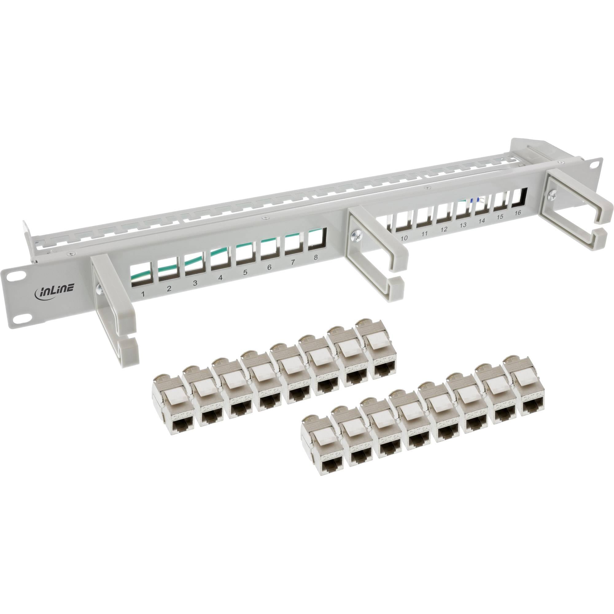 INLINE - Patchfeld Cat.6A 16-fach - mit 3 Bügeln - 16 Keystones - 19"" - 1HE - grau-3
