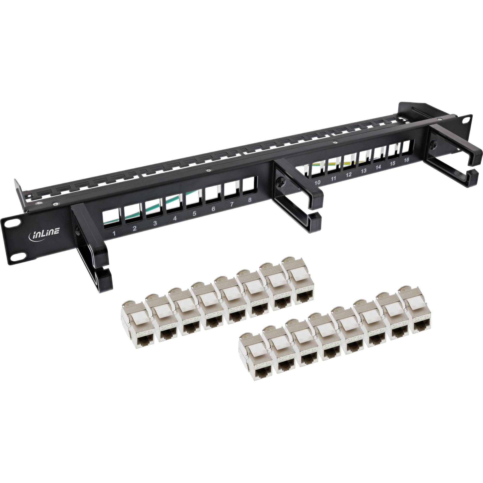 InLine® Patchfeld Cat.6A 16-fach, mit 3 Bügeln, 16 Keystones, 19", 1HE, schwarz-3