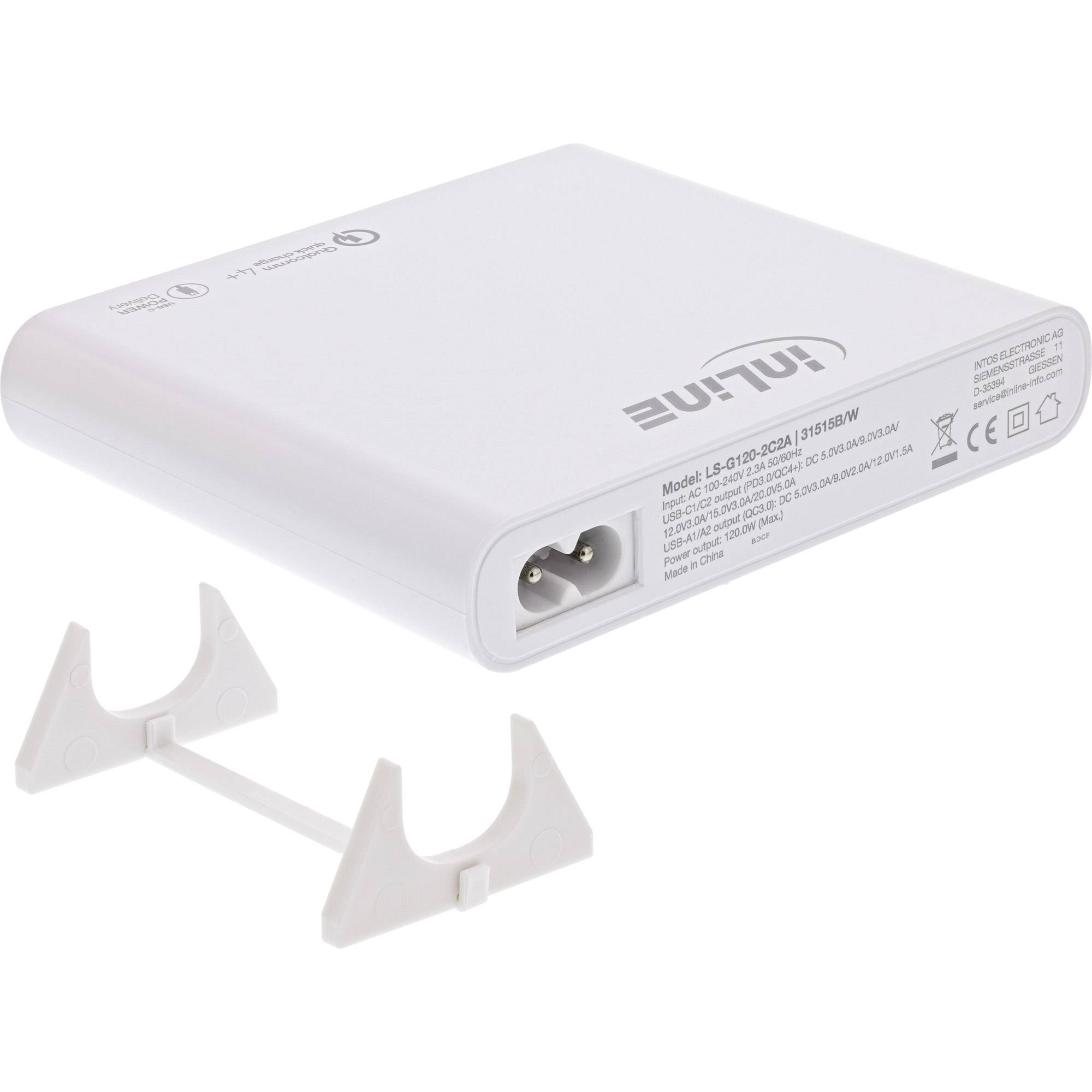 InLine® USB Netzteil, GaN Ladegerät, 4-Port, 2x USB-C + 2x USB-A, 120W, weiß-2