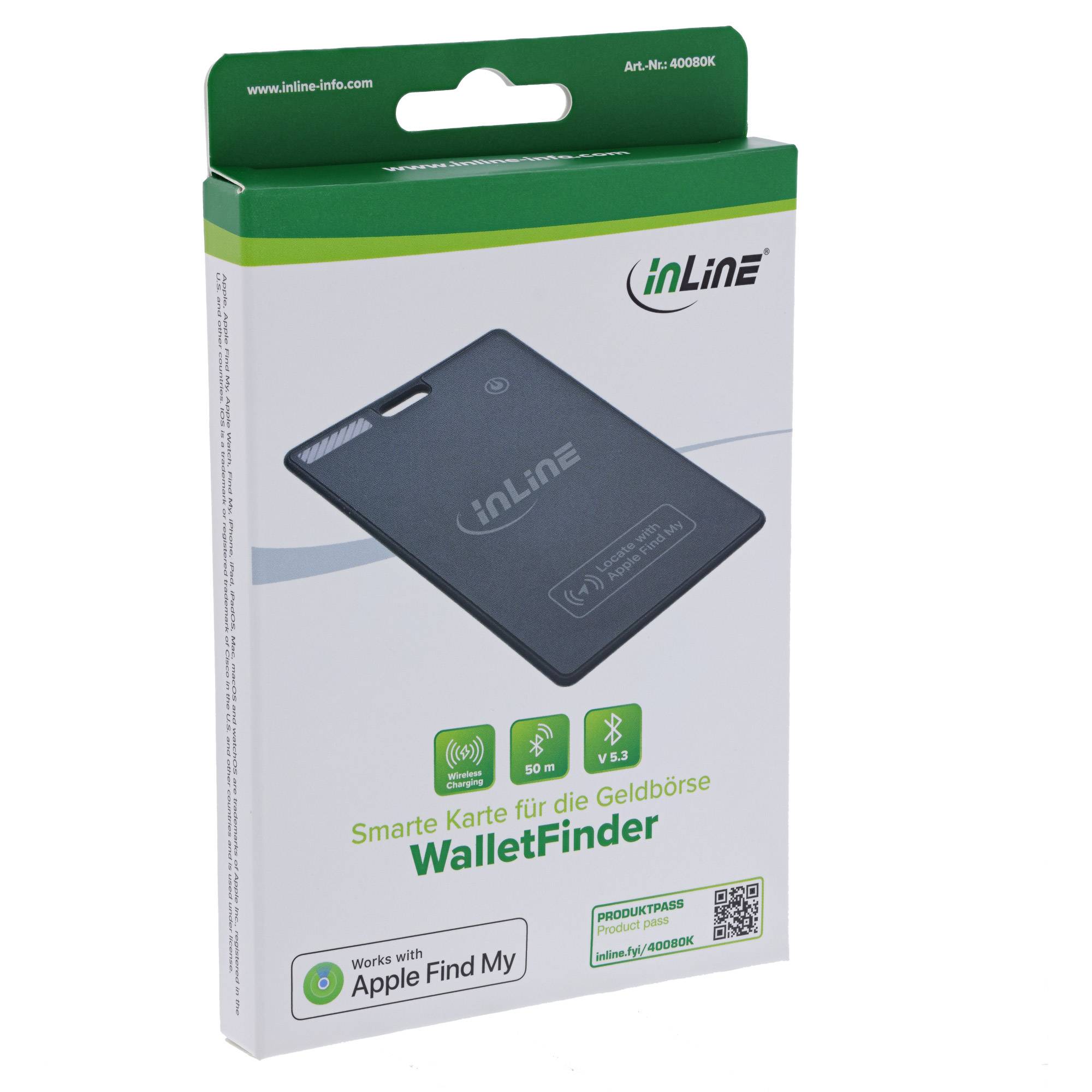 InLine® Wallet Finder, smarte Karte für die Geldbörse, Qi-Aufladung,100mAh, IPX5 Eingabe / DAC-3