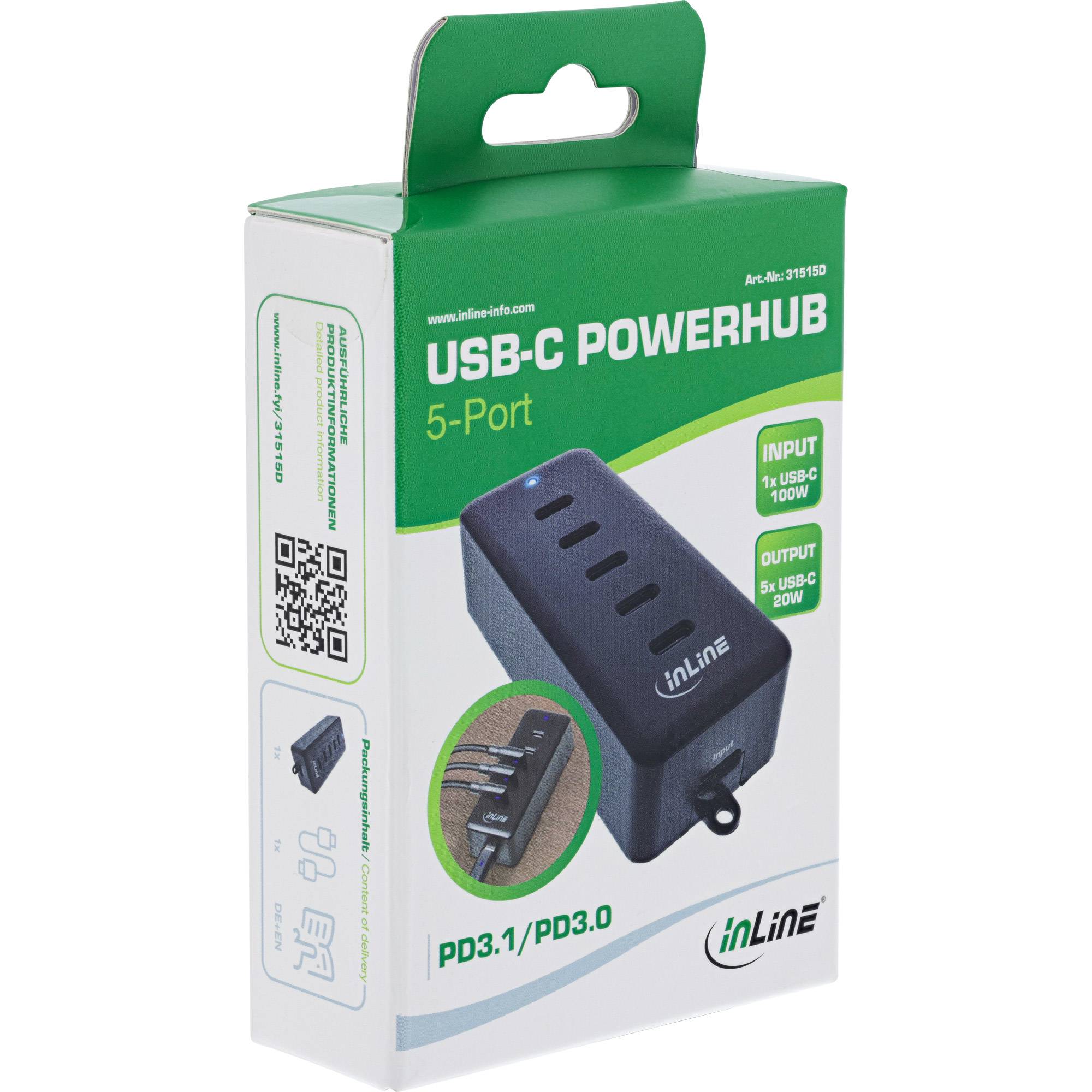 InLine® 5-Port USB-C PowerHub, Ladegerät-Erweiterung, 100W, schwarz-4