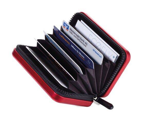 Troika Kreditkartenetui "KARTENKOFFER", 9 Taschen, Rot, Aluminium, Polyester, 9 Blätter, 20 Karten, 105 mm-1
