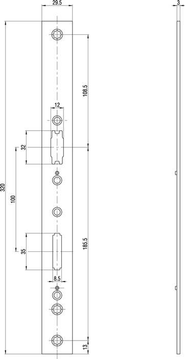 Stulpunterlage B9050 VA silber B.24xL.270mm ktg.DIN L/R fl.BKS-1