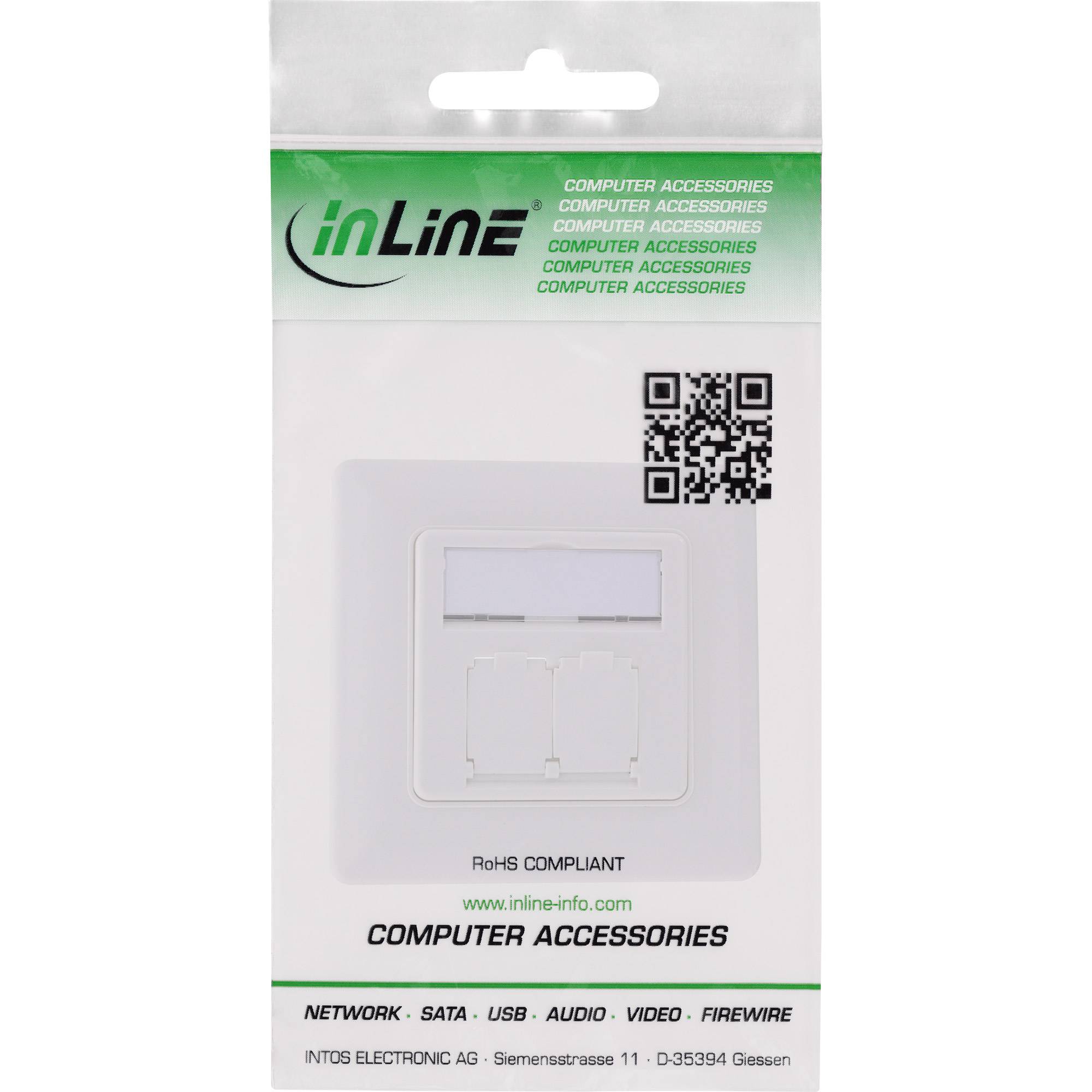 InLine® Rahmenset für 2x RJ45 Bu/LSA Einsatz, Keystone SNAP-In, weiß RAL9010-2