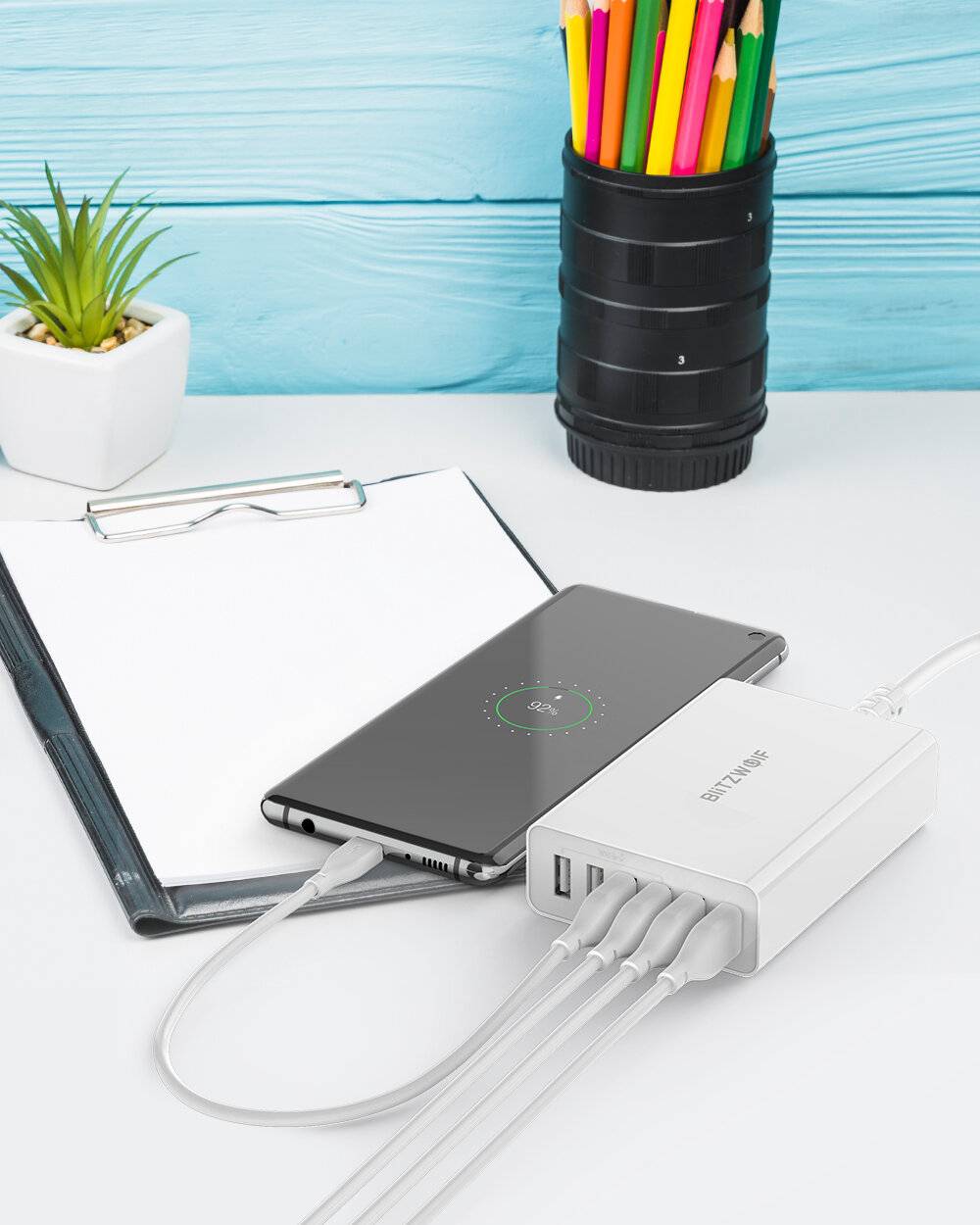 Ladegerät 6x USB Blitzwolf BW-S15, QC 3.0, 60 W (weiß)-0