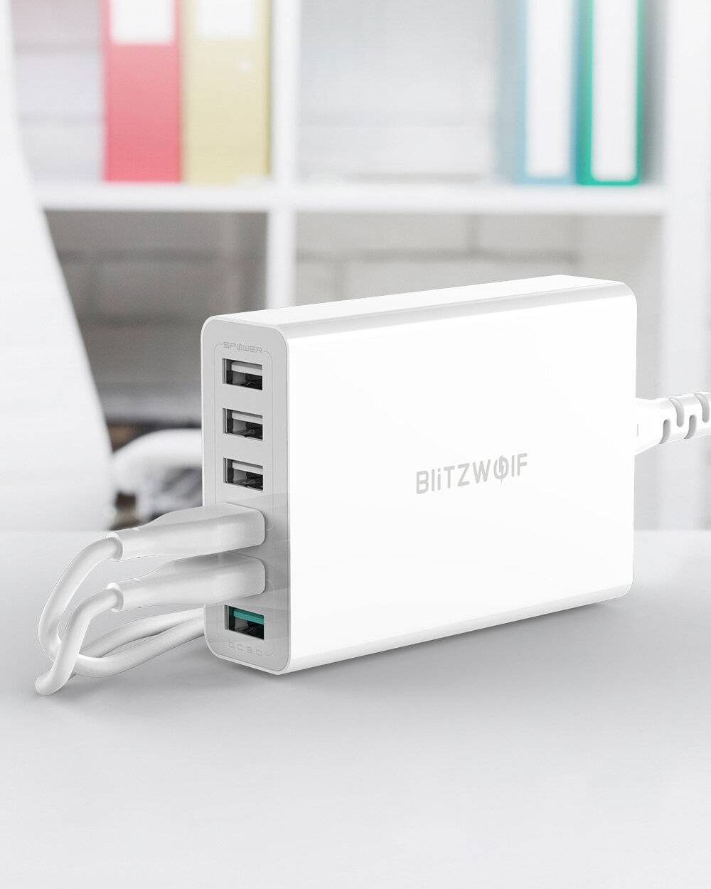 Ladegerät 6x USB Blitzwolf BW-S15, QC 3.0, 60 W (weiß)-1