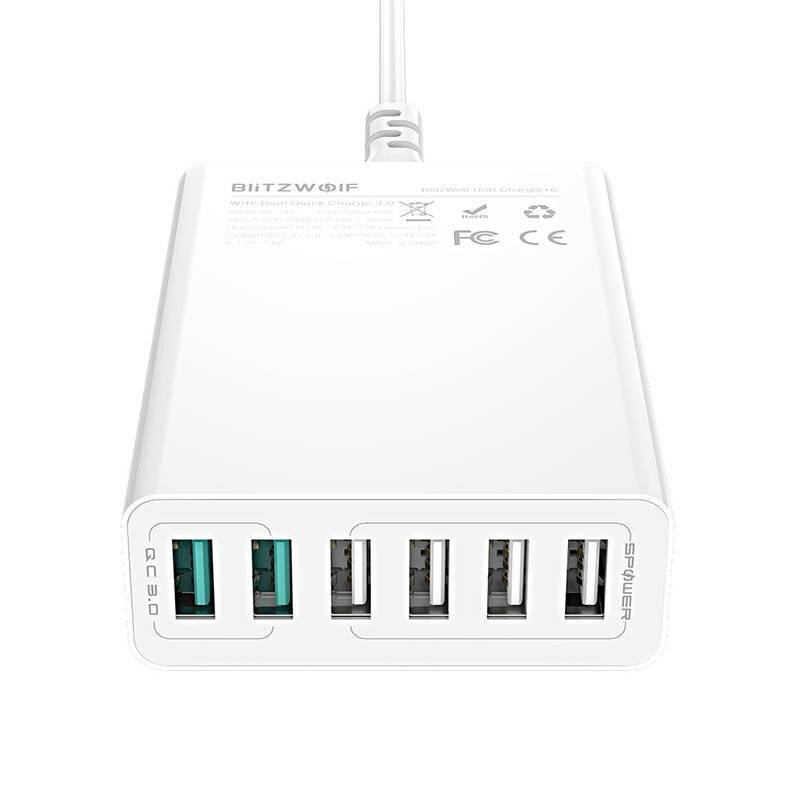 Ladegerät 6x USB Blitzwolf BW-S15, QC 3.0, 60 W (weiß)-2