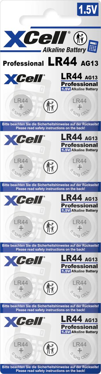 Hückmann XCell Alkaline Knopfzelle 10er Blister LR44-B10(VE 10)-0