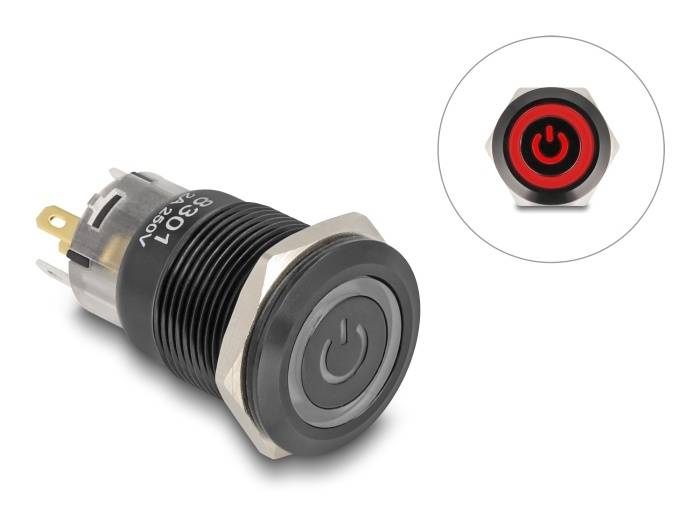 DELOCK Druckschalter zum Einbau 19 mm 12 V 5 x Lötanschluss-0