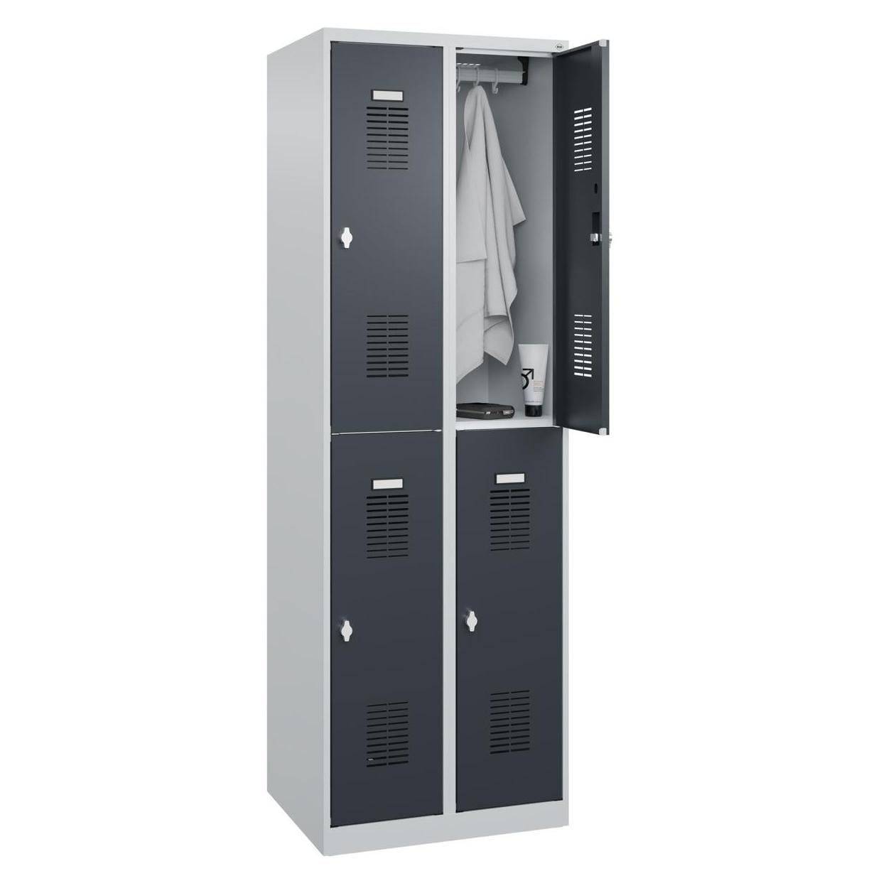 C+P Doppelstöckiger Spind Basis PLUS, 4 Fächer, Drehriegel, 1850x600x500mm, lichtgrau/anthrazit-0