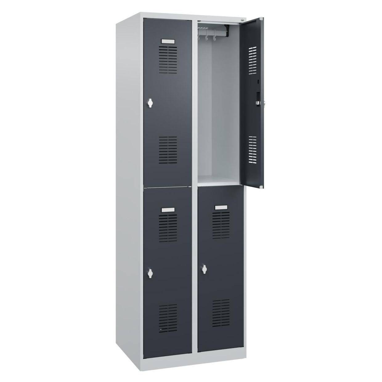 C+P Doppelstöckiger Spind Basis PLUS, 4 Fächer, Drehriegel, 1850x600x500mm, lichtgrau/anthrazit-2