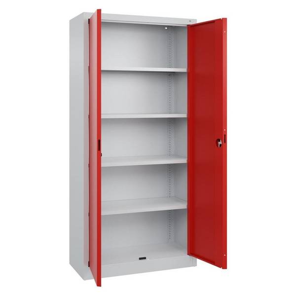 C+P Büro-Flügeltürenschrank Basis PLUS, 1950x930x400mm, lichtgrau/verkehrsrot