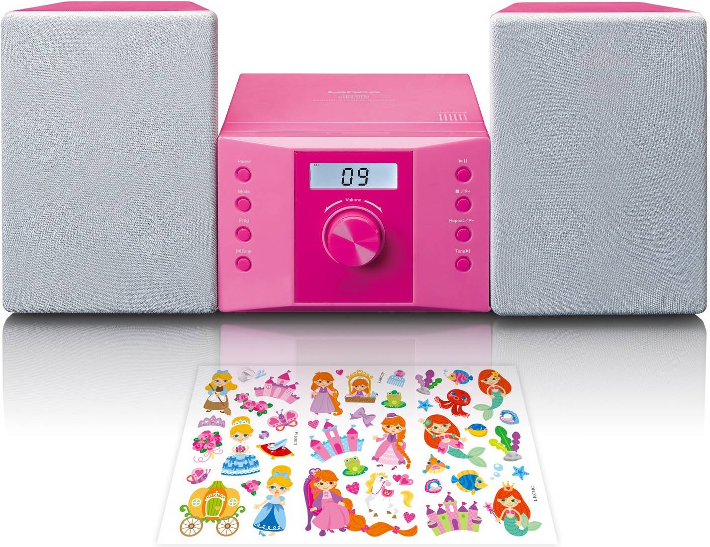 Stereo Microanlage CD FM Radio AUX-IN LCD Display und Sticker Rosa-0