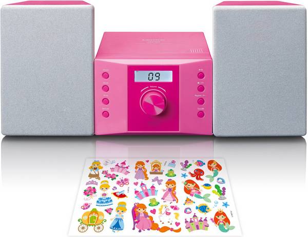 Stereo Microanlage CD FM Radio AUX-IN LCD Display und Sticker Rosa
