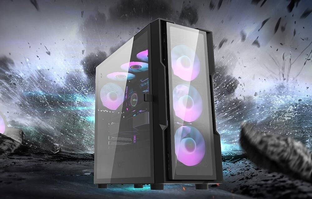 Darkflash DK431 Glas-Computergehäuse (schwarz) + 4 RGB-Lüfter-2