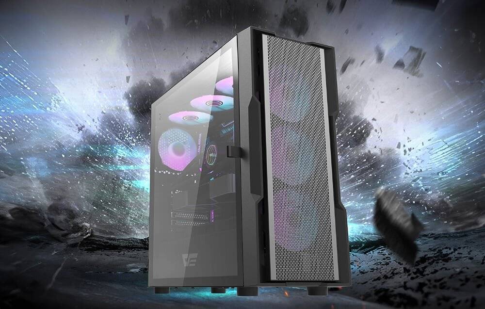 Darkflash DK431 Mesh Computergehäuse (schwarz) + 4 ARGB Lüfter-1