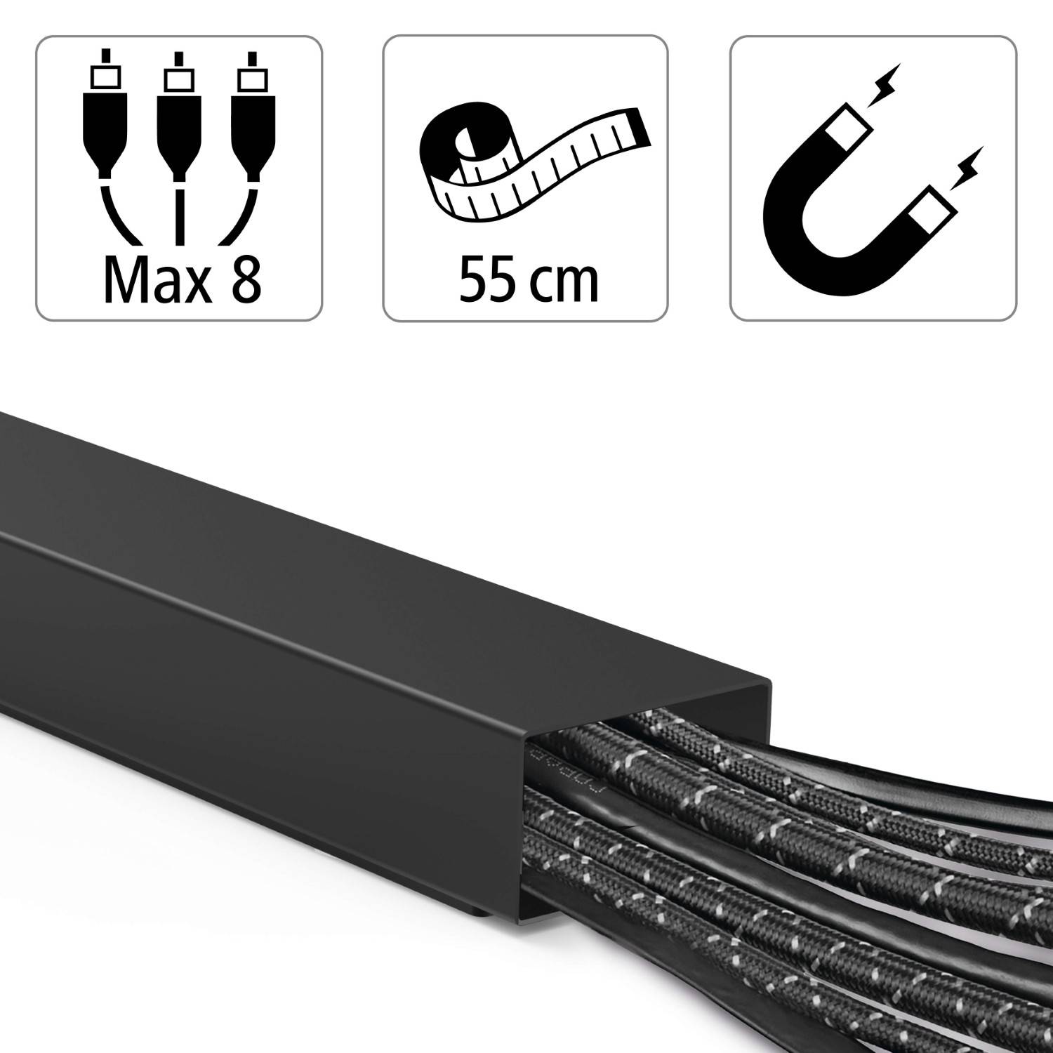 Magnetischer Kabelkanal 55cm Metall Schwarz-0