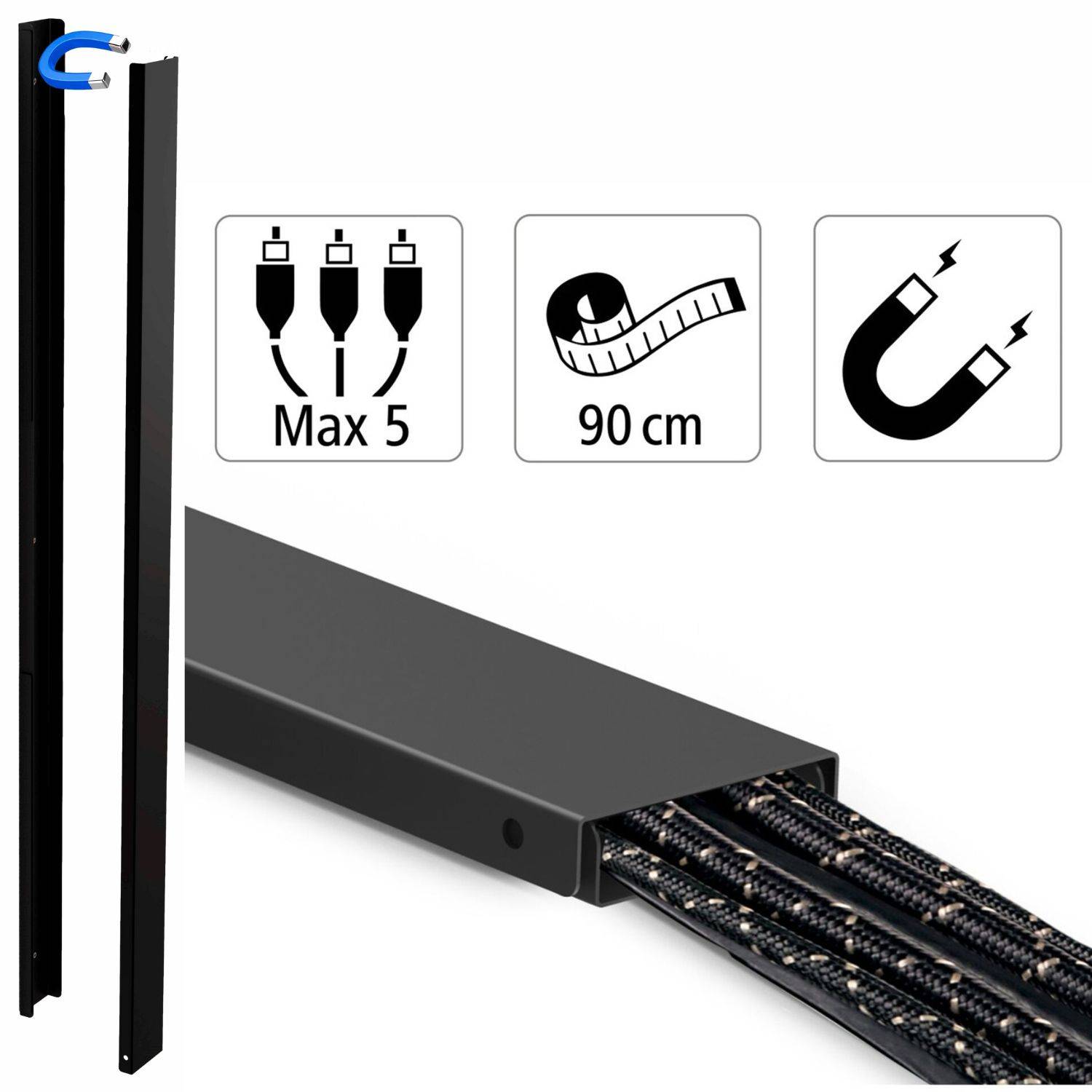 Magnetischer Kabelkanal 90cm Metall Schwarz-0