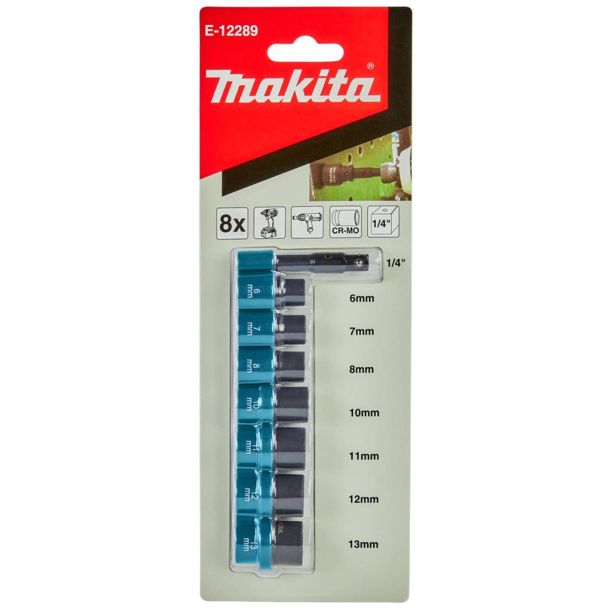 Makita 1/4 " Schlagnüsse 8 Stück inkl. Adapter-1