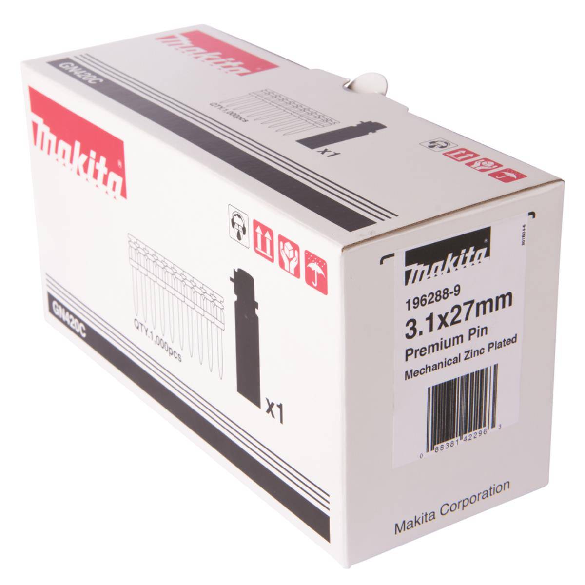 Makita Betonnägel 3,1 x 27 mm, 1.000 Stk. mit Gaskartusche Beton • 3,1 x 27 mm • 1.000 Stk.-1