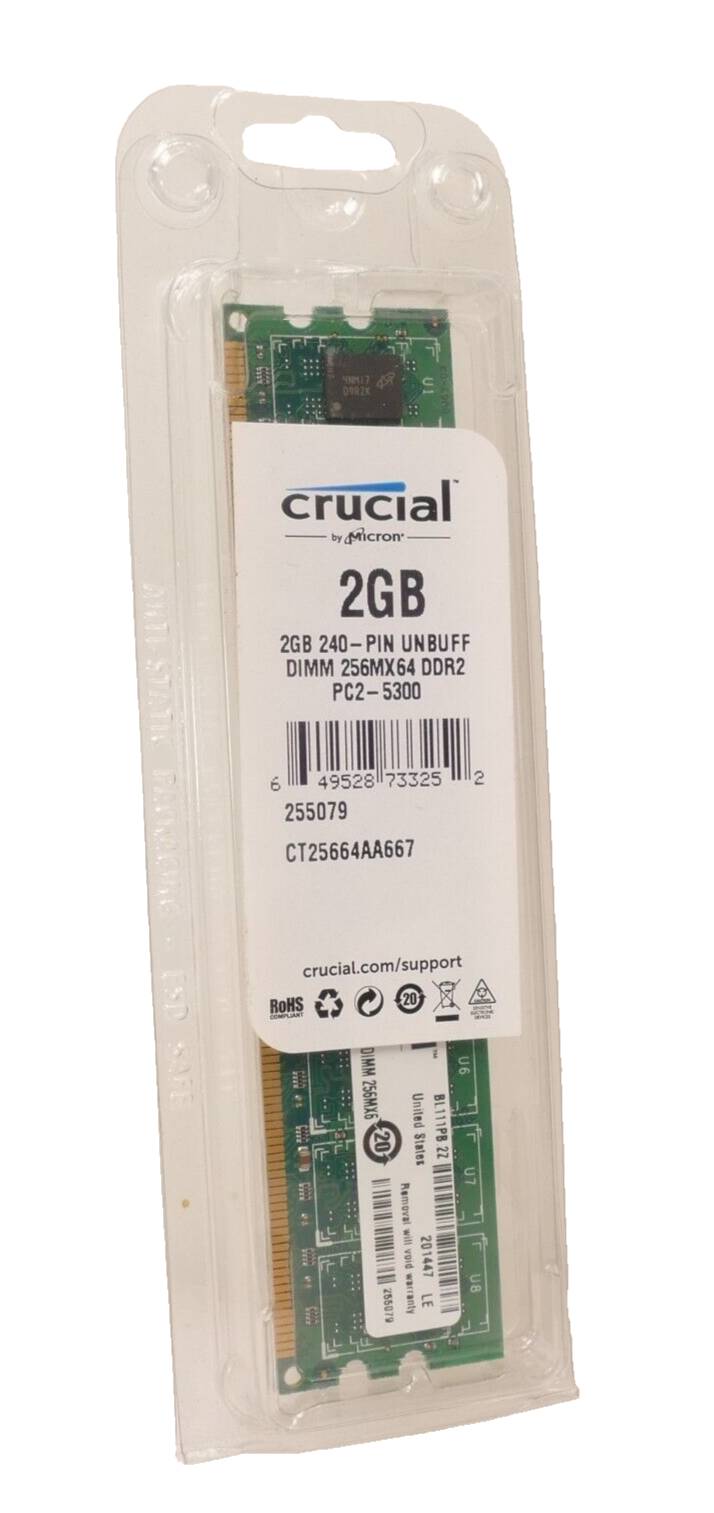Crucial 2GB 240-Pin Unbuff | MemoryCard | DIMM 256MX64 DDR2 | PC2-5300-0
