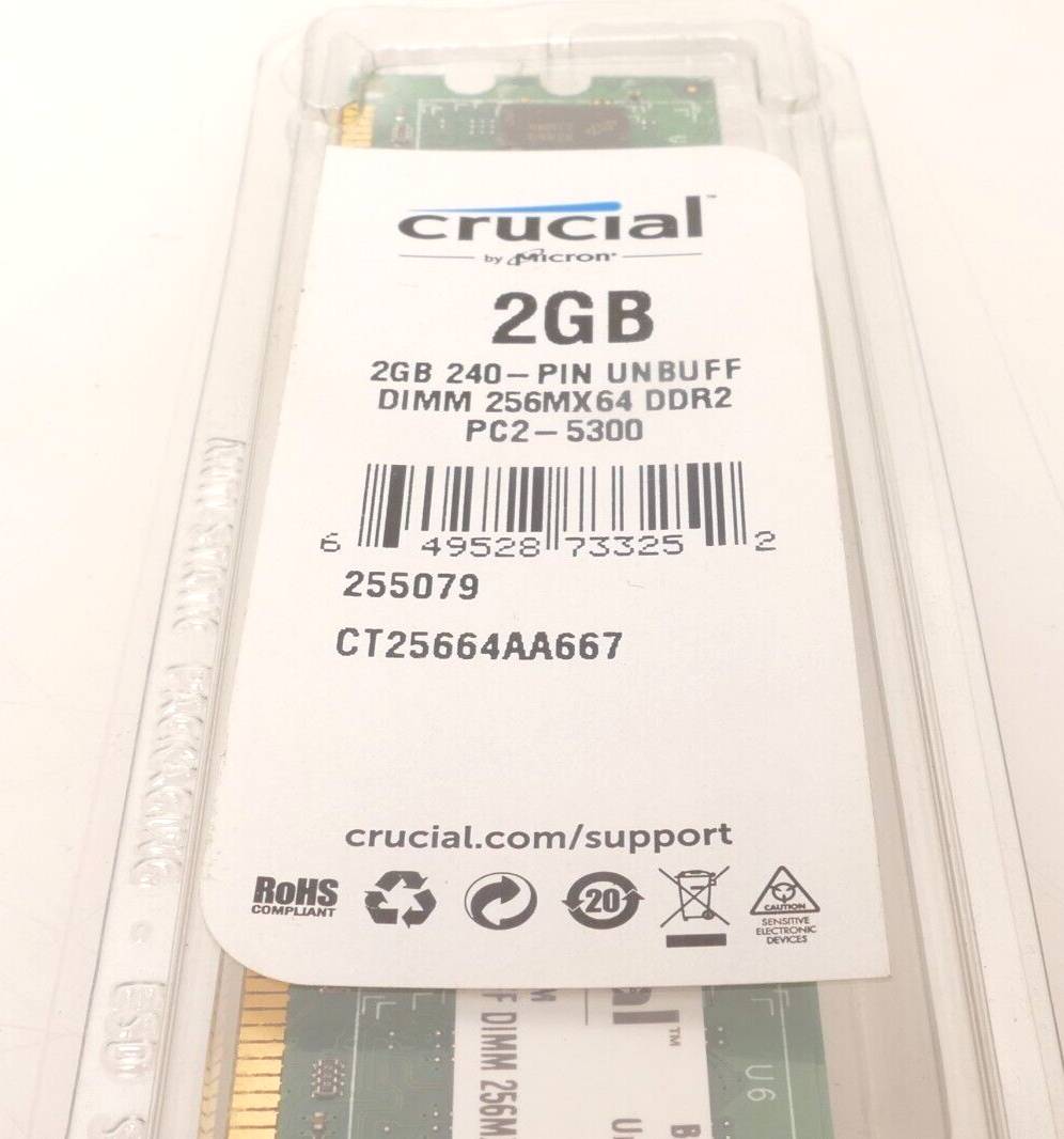 Crucial 2GB 240-Pin Unbuff | MemoryCard | DIMM 256MX64 DDR2 | PC2-5300-2