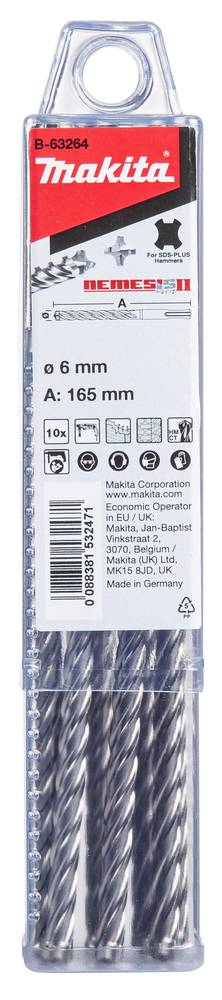 Makita Hammerbohrer SDS-PLUS, Nemesis II, 6 x 165 mm, 10 Stk. SDS-PLUS • Nemesis 2 • 6 x 165 mm • 10 stk-2
