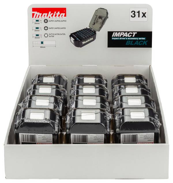 Makita Impact Black-Bit-Set in Akku Box - 12 Stück 12 Stk. • 31-teilig • 25 mm