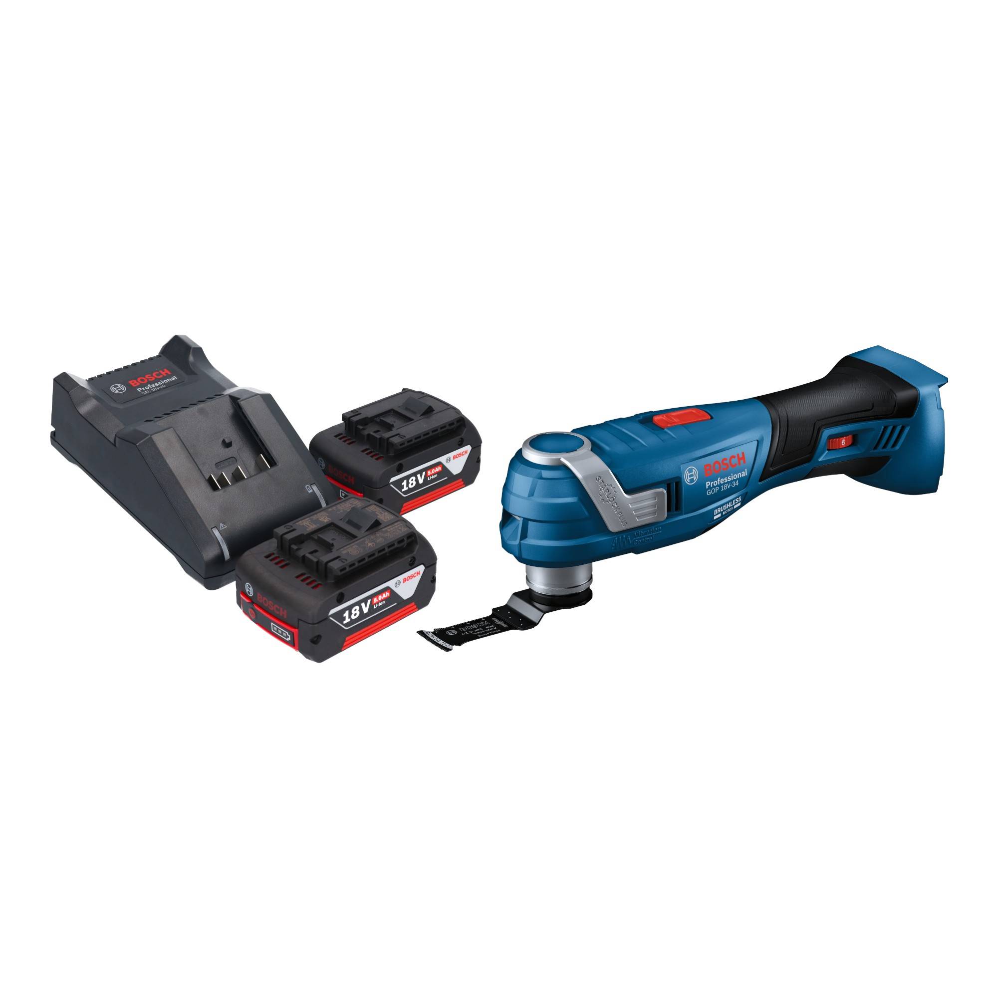 Bosch GOP 18V-34 Professional Akku Multi Cutter 18 V Starlock Plus + 2x Akku 5,0 Ah + Ladegerät-0