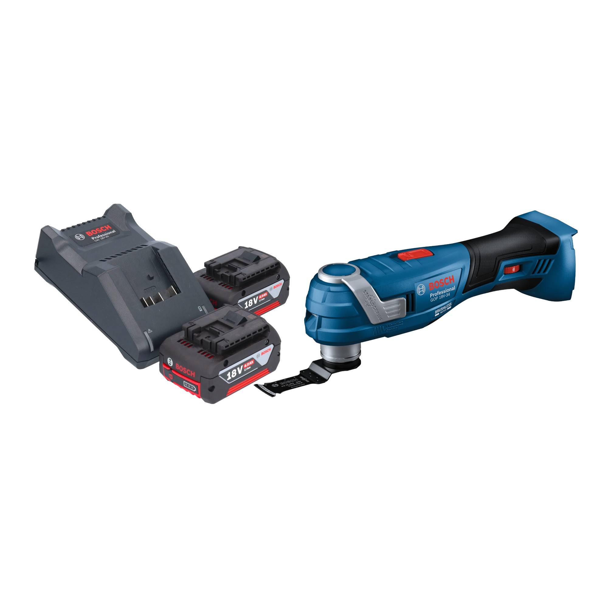 Bosch GOP 18V-34 Professional Akku Multi Cutter 18 V Starlock Plus + 2x Akku 4,0 Ah + Ladegerät-0