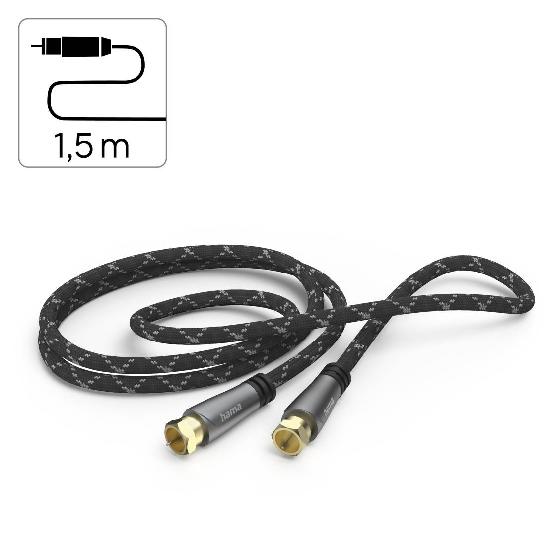 hama 00205077 SAT-Anschlusskabel, F-Stecker - F-Stecker, Metall, vergoldet, 1,5 m, 120 dB-3
