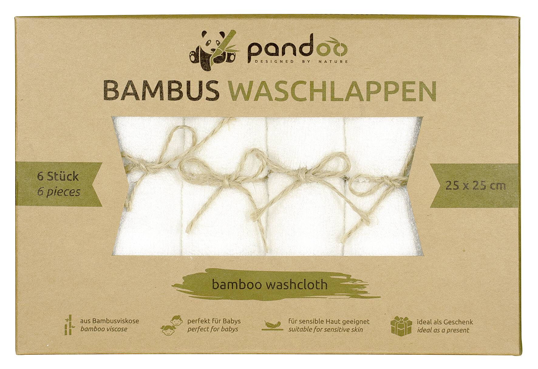 pandoo Bambus Waschlappen 25 cm x 25 cm weiß POBWC06