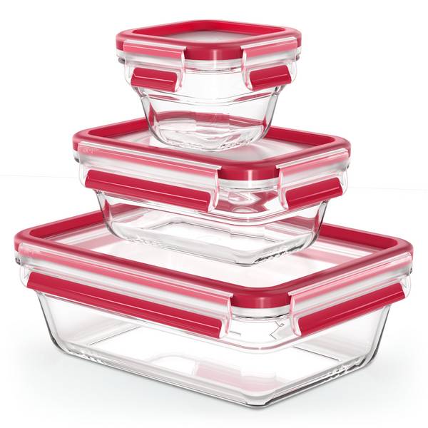 Emsa N10508 Clip & Close Glas Frischhaltedosen-Set 3-teilig | 0,18/0,45/1,3 L | stapelbar |