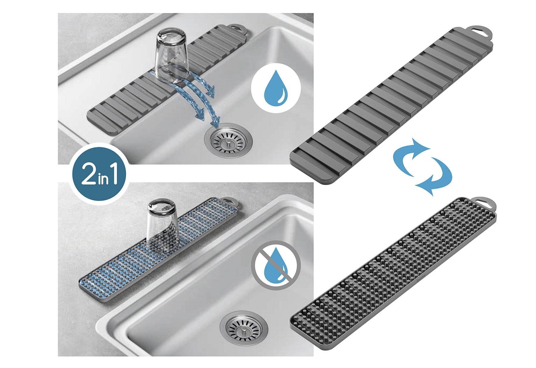 Metaltex 320485000 Gravity Slim Abtropfmatte grau, 40x8-1