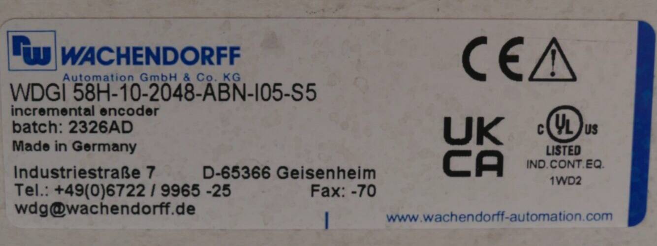 Wachendorff Inkremental Drehgeber | WDGI 58H-10-2048-ABN-I05-S5-1