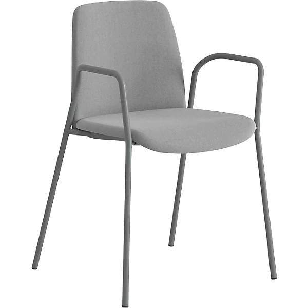 Stuhl Helmer Sitz/Lehne gepolstert VE 4 Stk Sitz hellgrau Gestell silber mit Armlehnen. ELJ Bordet AB
